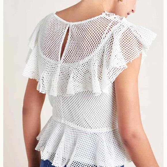 Anthropologie Ranna Gill Mesh White Peplum Top - Picture 3 of 8